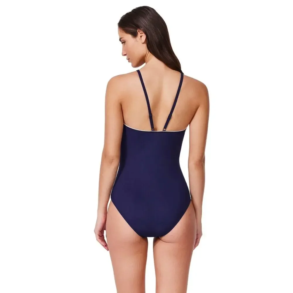 Profile by Gottex Women Navy Contrast High Neck One Piece Swimsuit Size US 12
